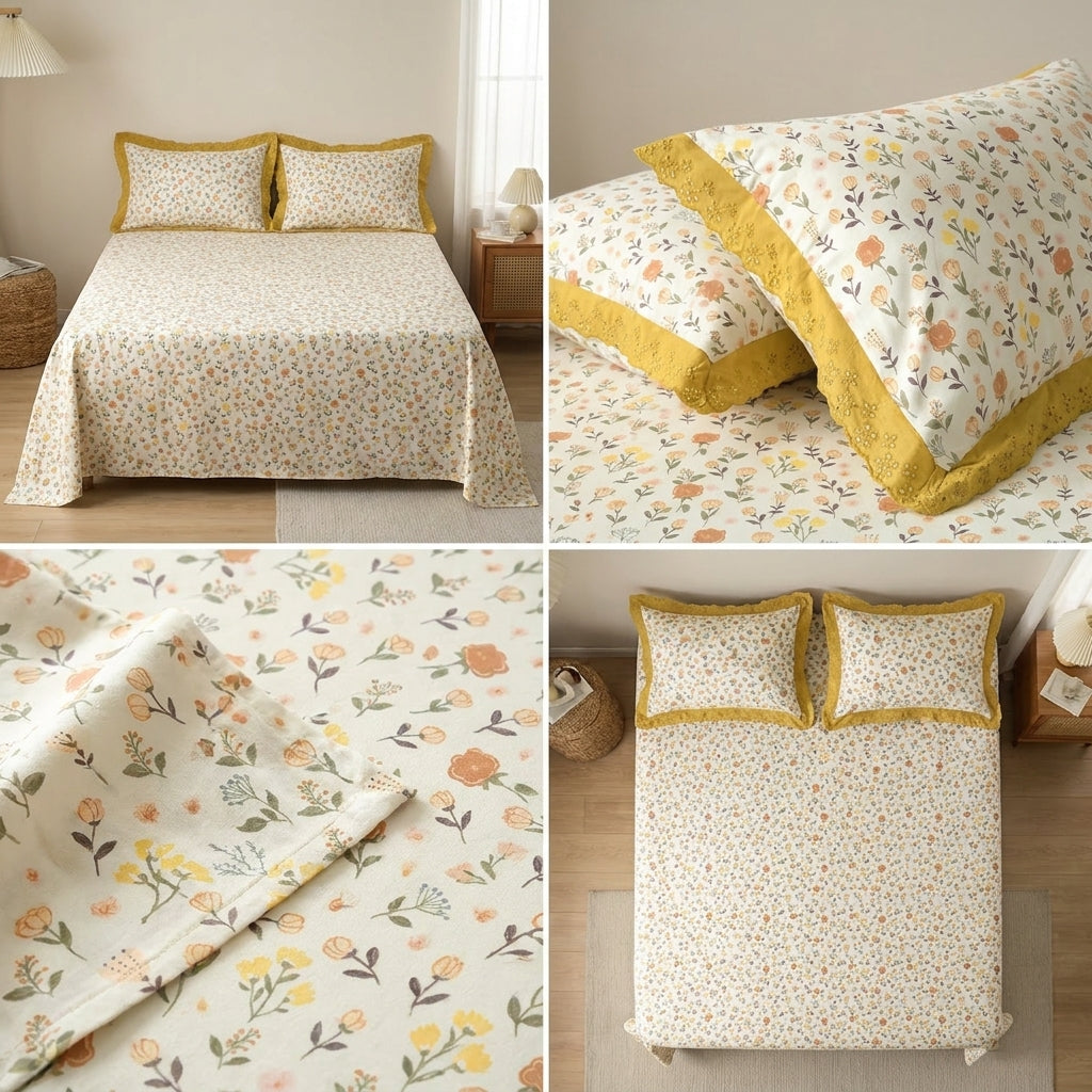 Thick Cotton Bedsheet With Chicken Lace Pillow Covers 108 -108 inch