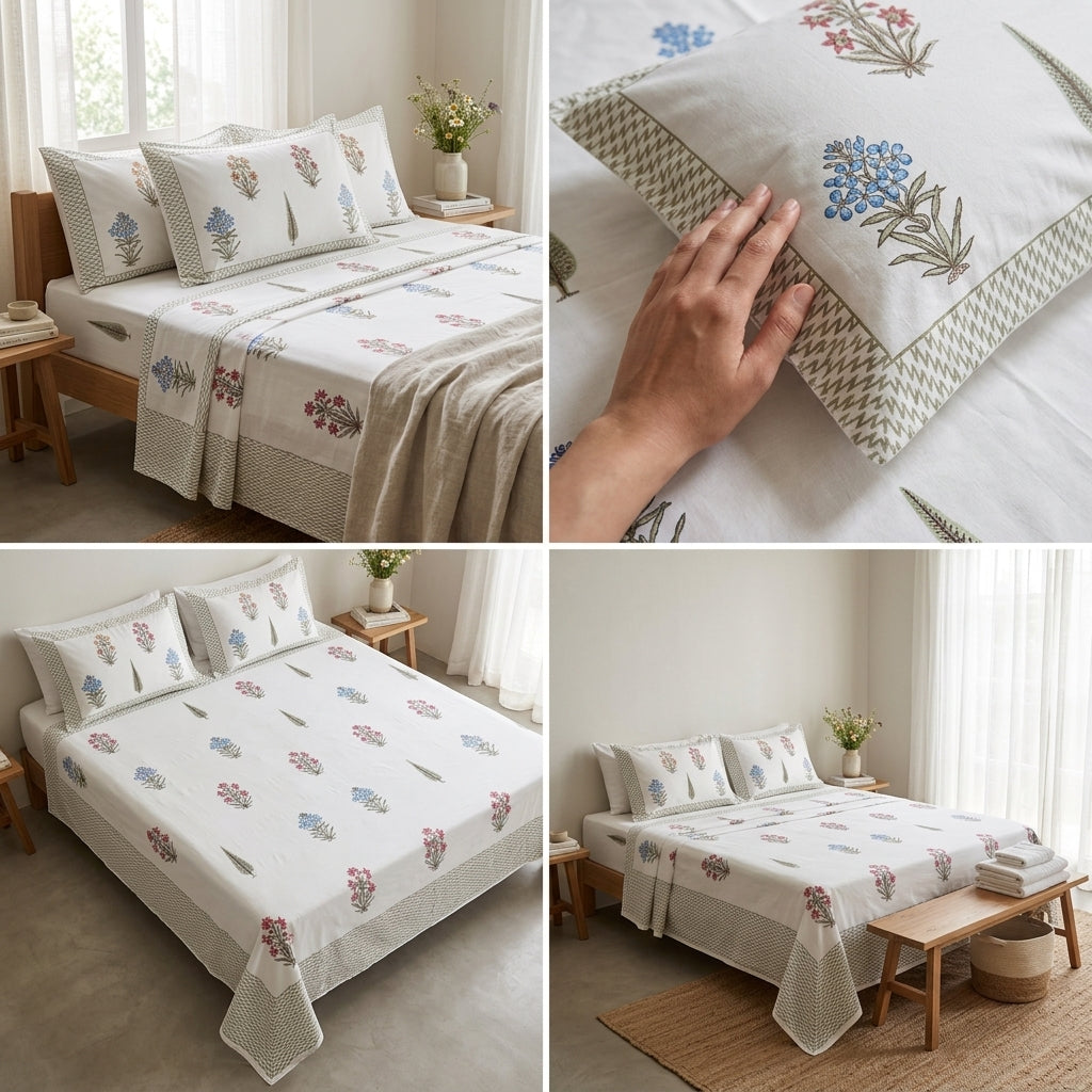 Percale 300 TC Jumbo King Size Cotton Bedsheet Set (120 × 120 Inches)