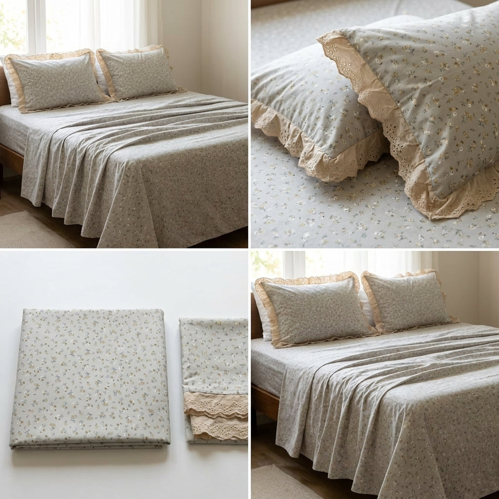 Thick Cotton Bedsheet With Chicken Lace Pillow Covers 108 -108 inch Product Code :- 55B96RKEH