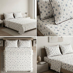 British Rose 100% Pure Cotton Bedsheet with Quilted Pillow Covers
