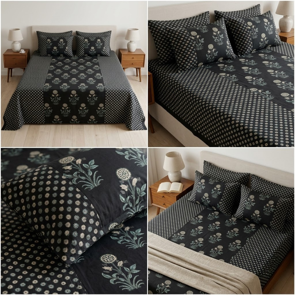 Jumbo Calcutta Phulkari Designs King Size Bedsheet Set (120 x 120 Inches) Product Code :- 55B145RKEH