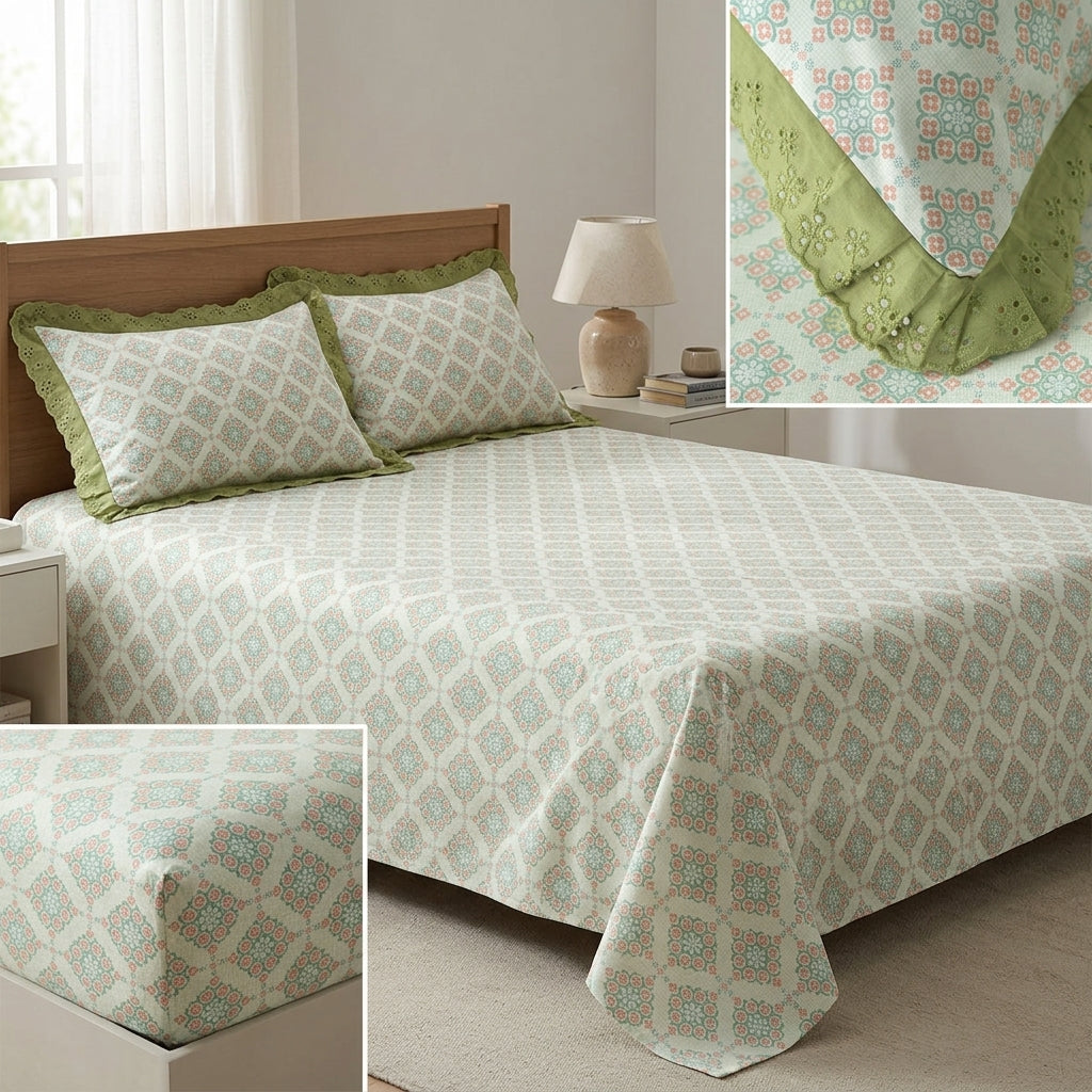 Thick Cotton Bedsheet With Chicken Lace Pillow Covers 108 -108 inch