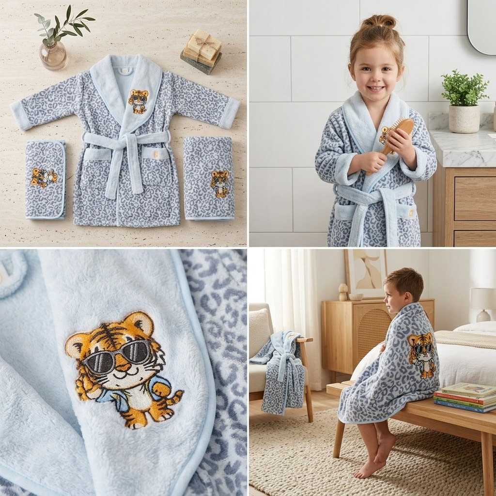 Kids 3-Piece Bathrobe & Towel Set | Bathrobe + Bath Towel + Hand Towel
