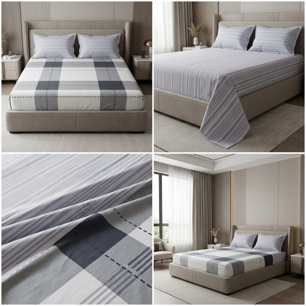 100% Pure Cotton Super King Size Bedsheet with 2 Pillow Covers – Premium Luxury Stripe Design (108 x 108 Inches)