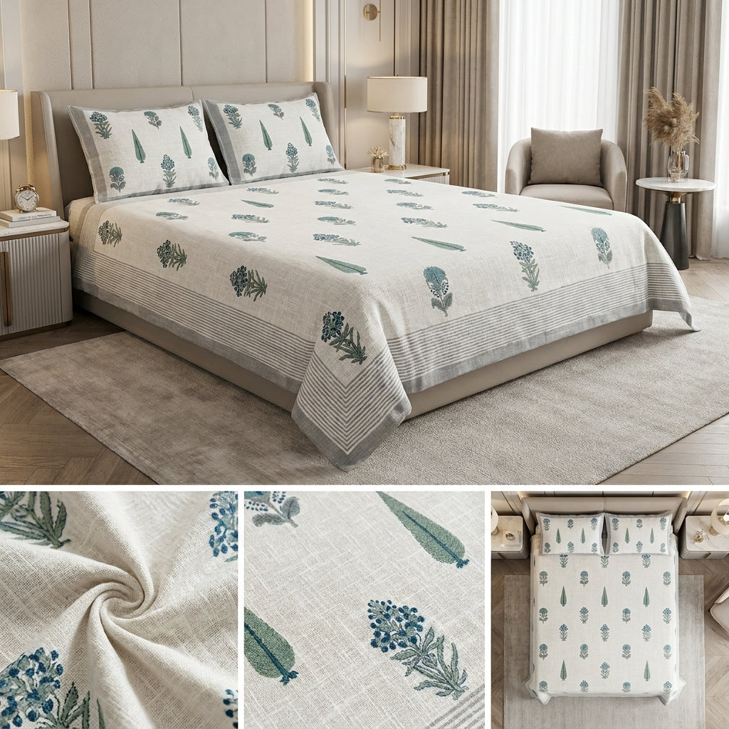Khadi / Slub Cotton King Size Bedcover Set (with 2 Pillow Covers)