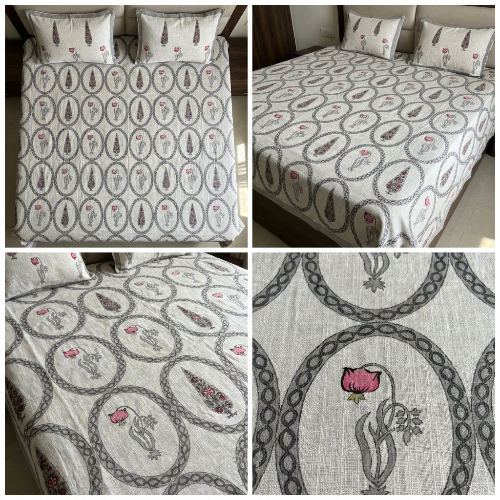 Khadi / Slub Cotton King Size Bedcover Set (with 2 Pillow Covers)