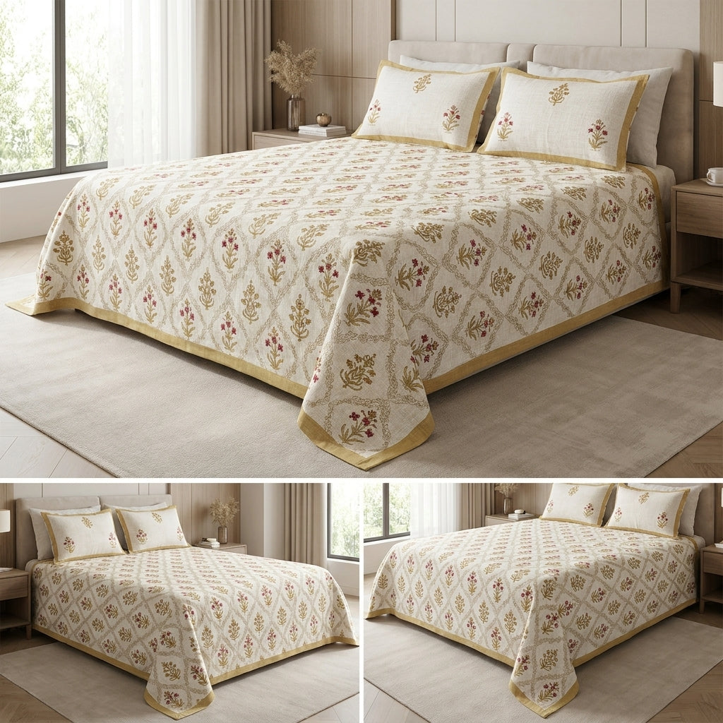Khadi / Slub Cotton King Size Bedcover Set (with 2 Pillow Covers)