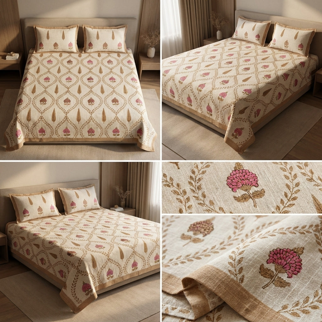 Khadi / Slub Cotton King Size Bedcover Set (with 2 Pillow Covers)