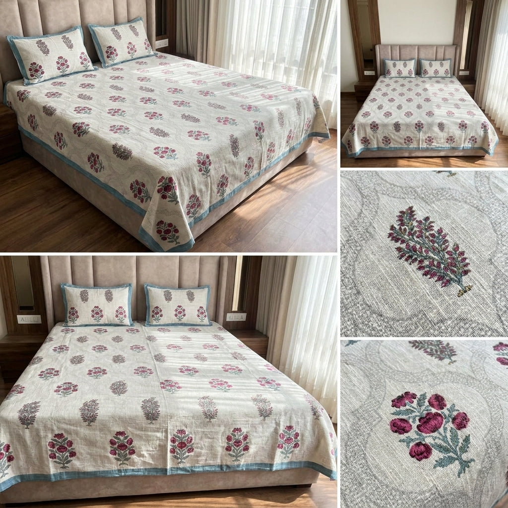Khadi / Slub Cotton King Size Bedcover Set (with 2 Pillow Covers)