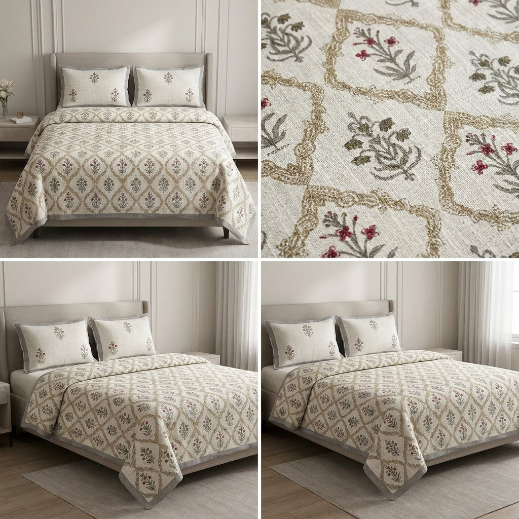 Khadi / Slub Cotton King Size Bedcover Set (with 2 Pillow Covers)
