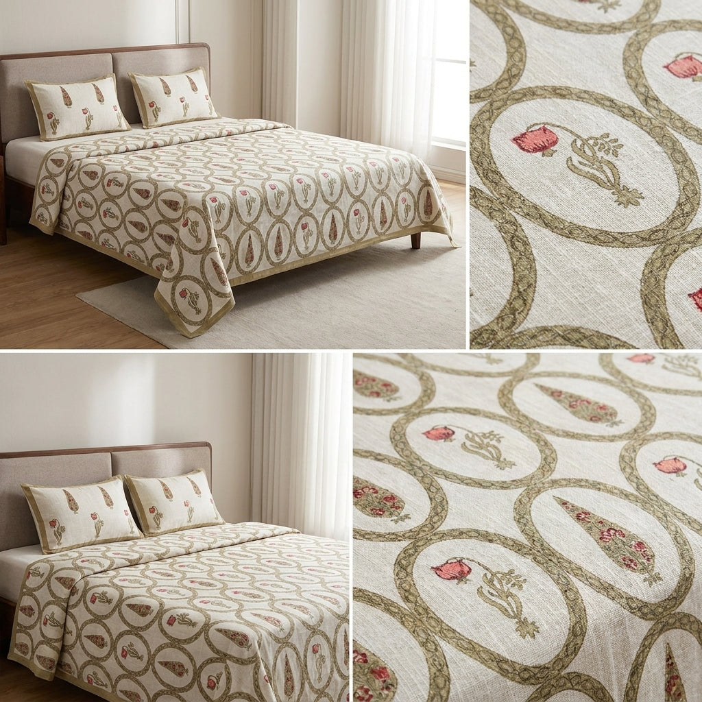 Khadi / Slub Cotton King Size Bedcover Set (with 2 Pillow Covers)
