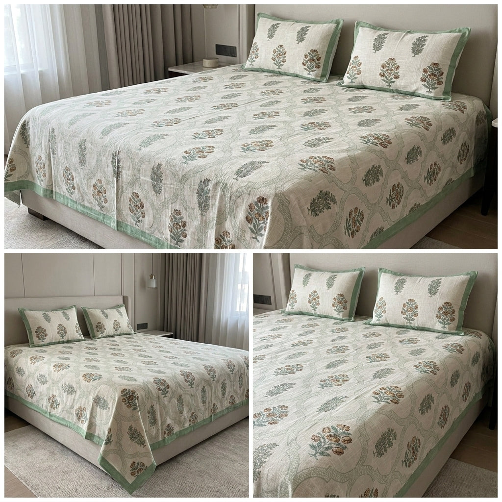 Khadi / Slub Cotton King Size Bedcover Set (with 2 Pillow Covers)