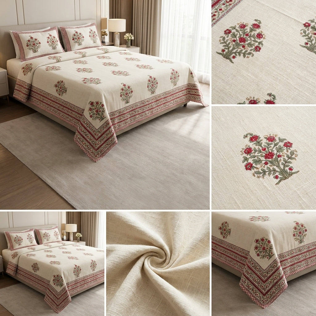 Khadi / Slub Cotton King Size Bedcover Set (with 2 Pillow Covers)