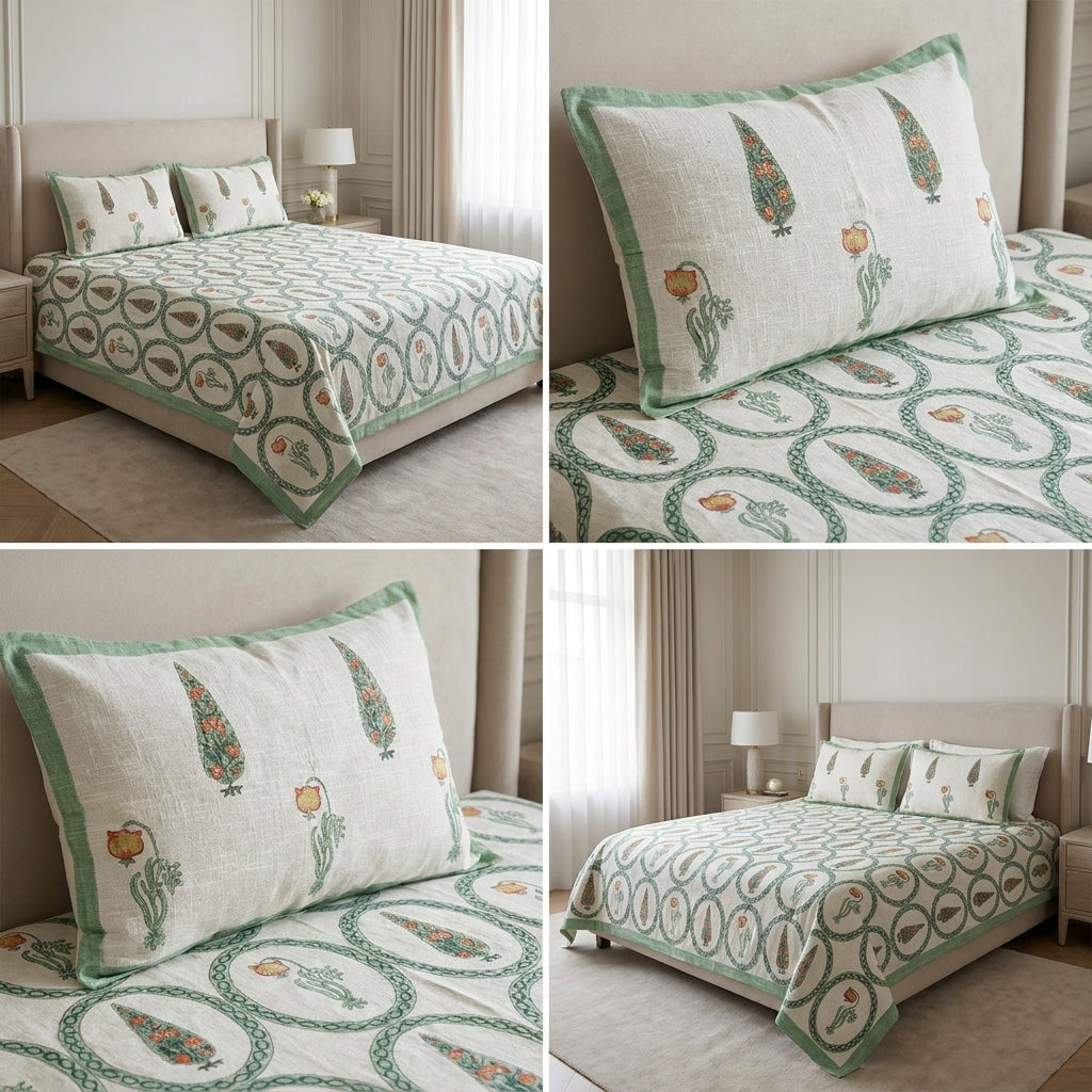 Khadi / Slub Cotton King Size Bedcover Set (with 2 Pillow Covers)