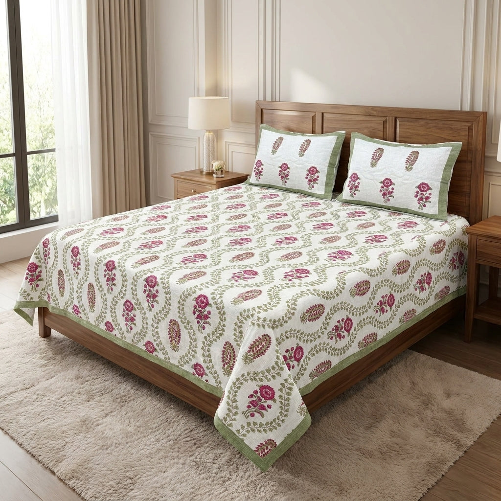 Khadi / Slub Cotton King Size Bedcover Set (with 2 Pillow Covers)