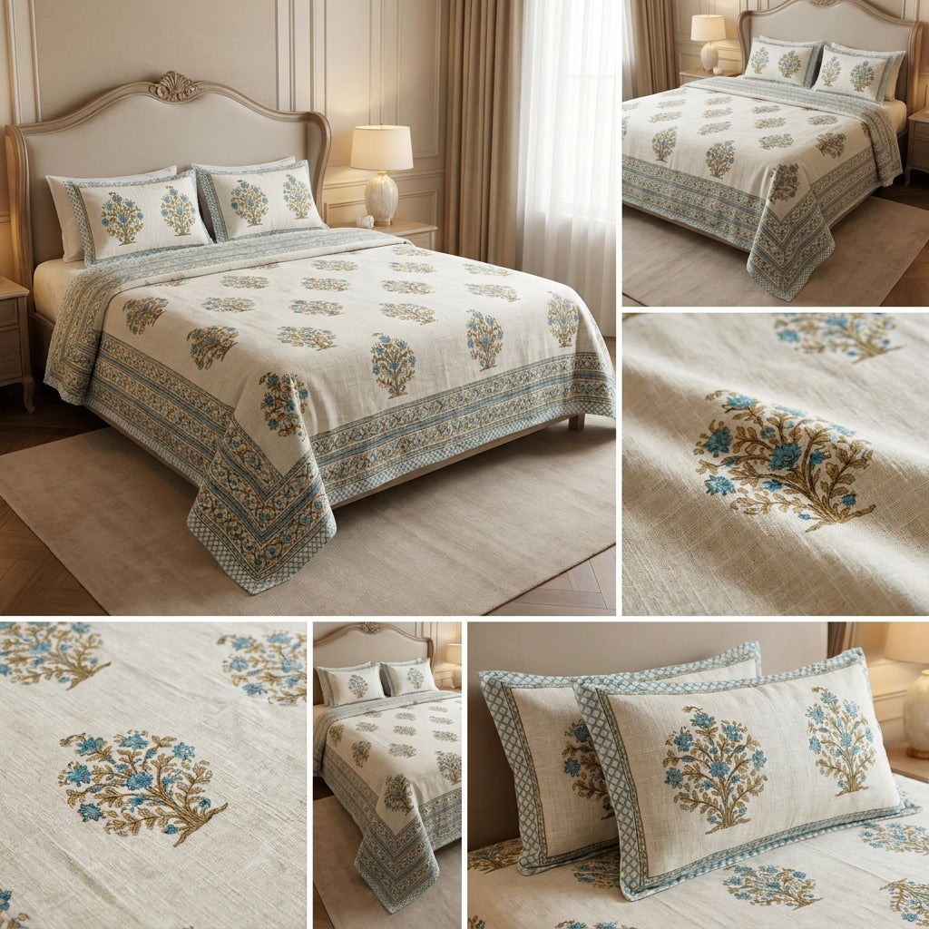 Khadi / Slub Cotton King Size Bedcover Set (with 2 Pillow Covers)