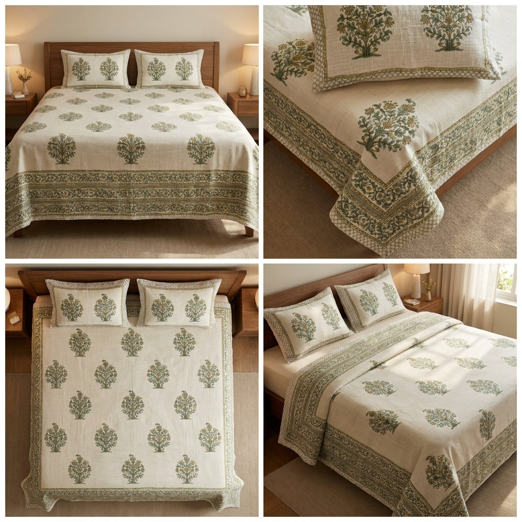 Khadi / Slub Cotton King Size Bedcover Set (with 2 Pillow Covers)