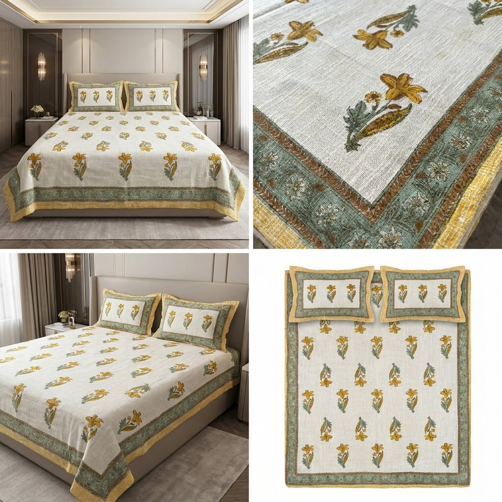 Khadi / Slub Cotton King Size Bedcover Set (with 2 Pillow Covers)