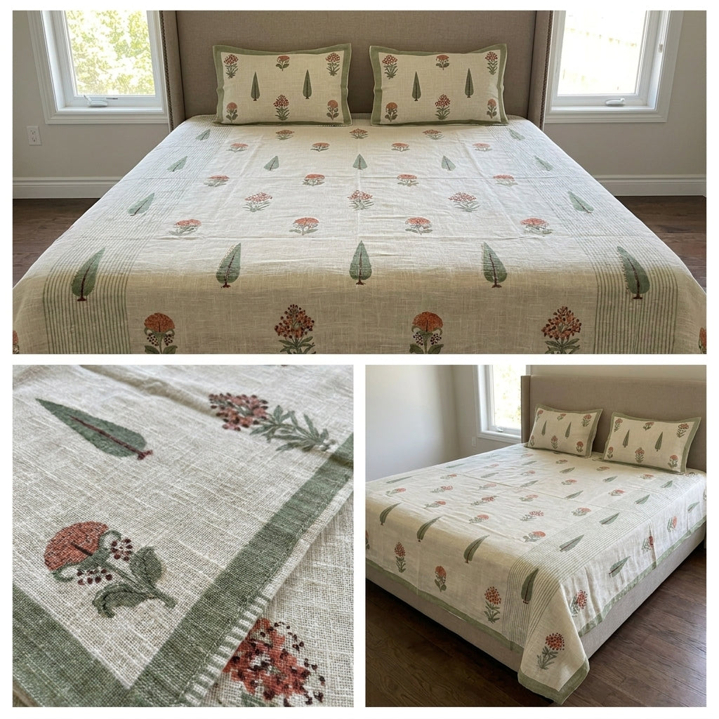 Khadi / Slub Cotton King Size Bedcover Set (with 2 Pillow Covers)