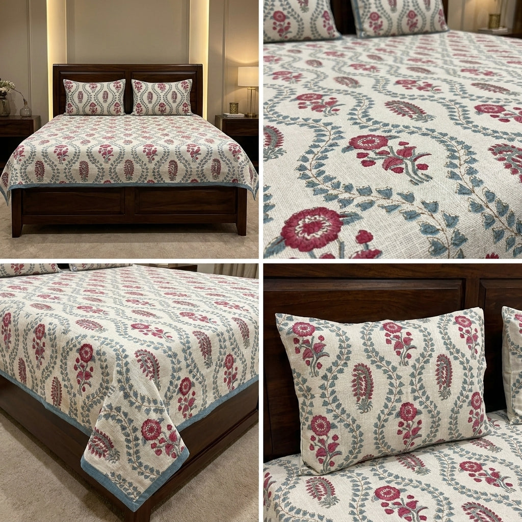 Khadi / Slub Cotton King Size Bedcover Set (with 2 Pillow Covers)