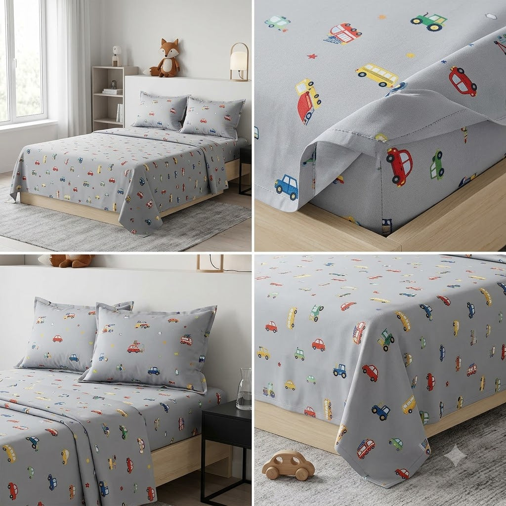 Soft & Playful Kids Bedsheet Set (108 × 108) – 100 % Soft Pure Cotton with 2 Pillow Covers