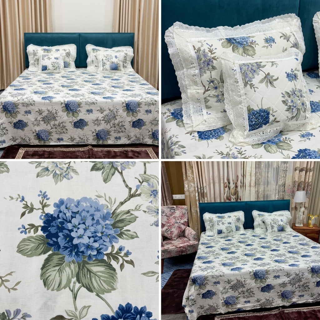 ✨  5 Piece King Size Bedsheet Set with Filled Cushions ✨