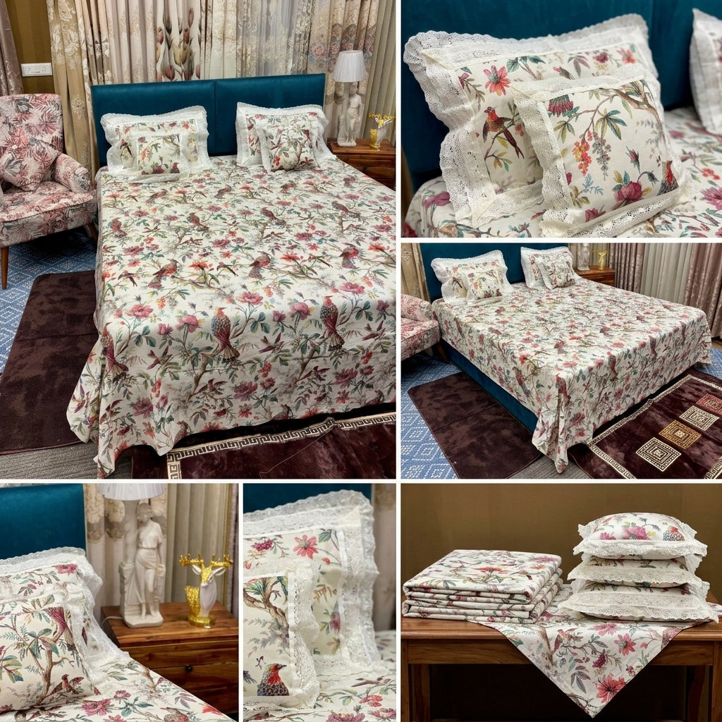 ✨  5 Piece King Size Bedsheet Set with Filled Cushions ✨