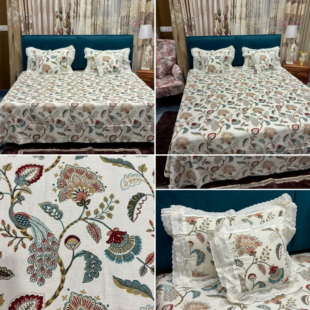 ✨  5 Piece King Size Bedsheet Set with Filled Cushions ✨