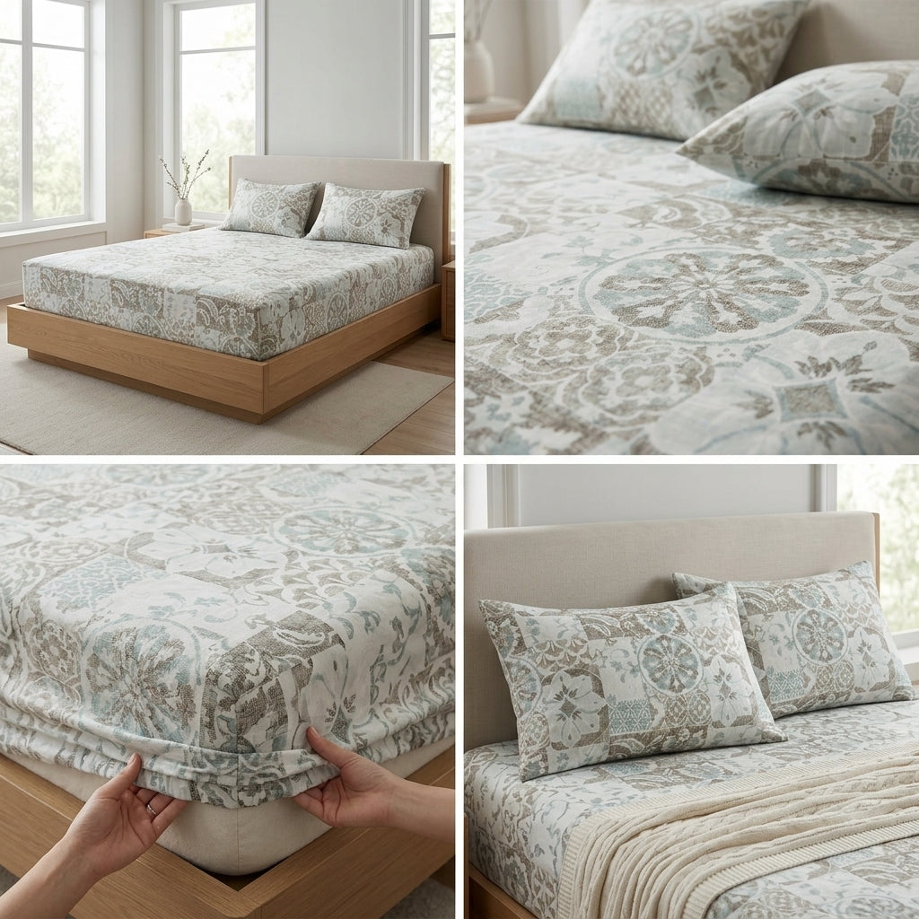 Classical Design Elastic/Fitted Bedsheets Pure Mulmul Cotton 108 BY 108 Inch Product Code :- 55B135RKEH
