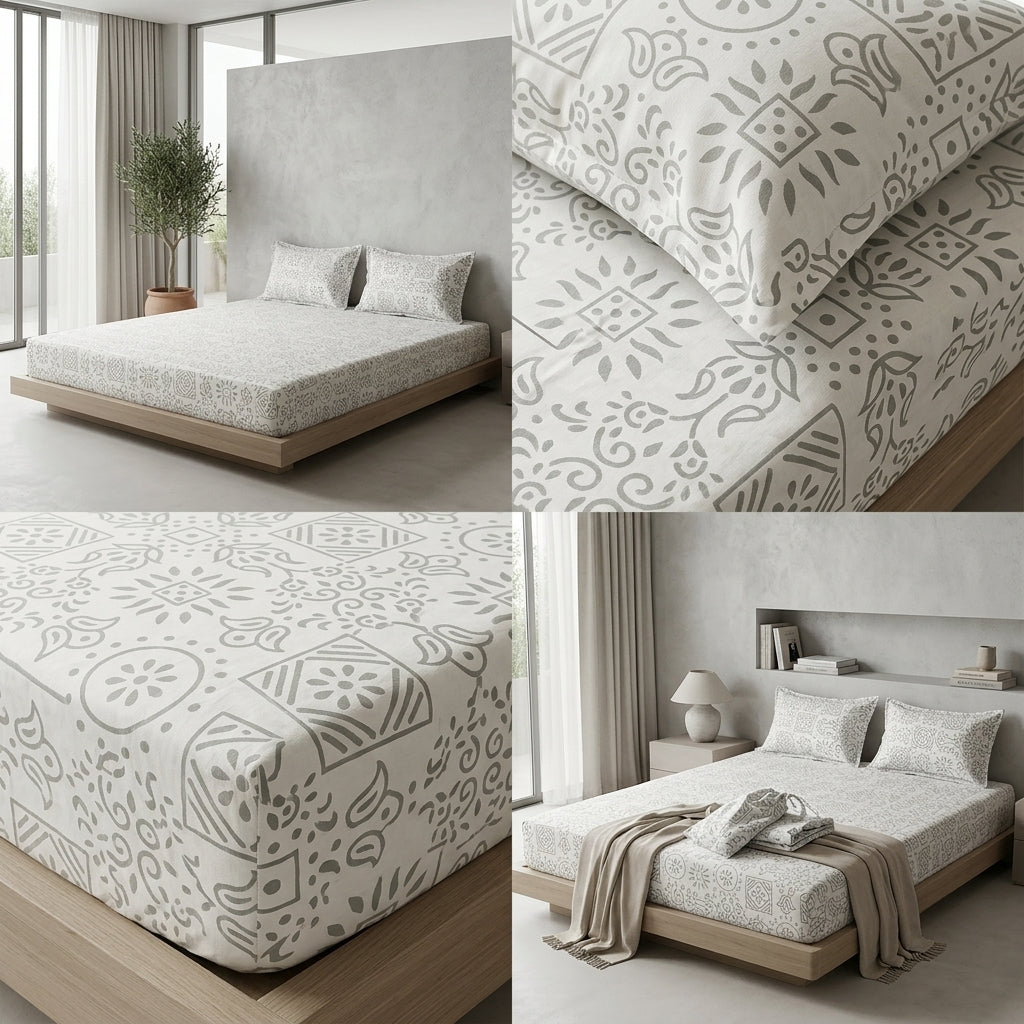 Classical Design Elastic/Fitted Bedsheets Pure Mulmul Cotton 108 BY 108 Inch Product Code :- 55B135RKEH