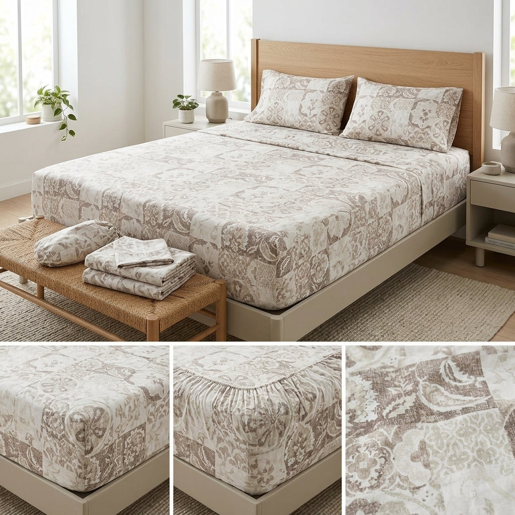 Classical Design Elastic/Fitted Bedsheets Pure Mulmul Cotton 108 BY 108 Inch Product Code :- 55B135RKEH
