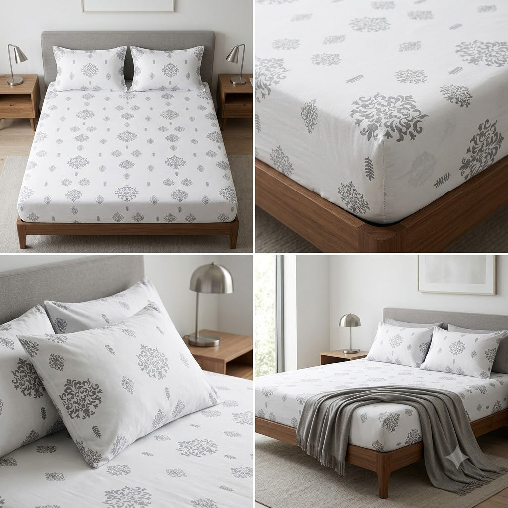 Classical Design Elastic/Fitted Bedsheets Pure Mulmul Cotton 108 BY 108 Inch Product Code :- 55B135RKEH