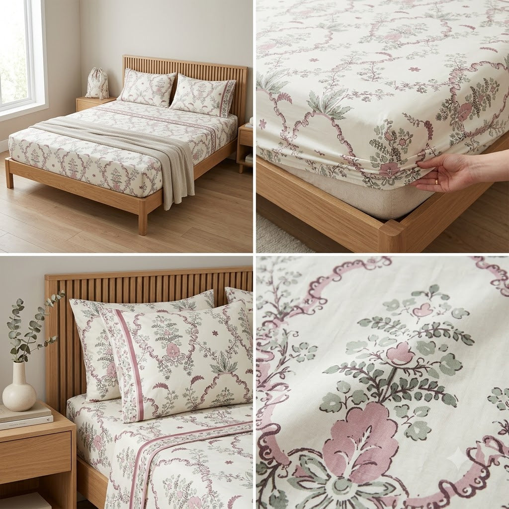 Classical Design Elastic/Fitted Bedsheets Pure Mulmul Cotton 108 BY 108 Inch Product Code :- 55B135RKEH