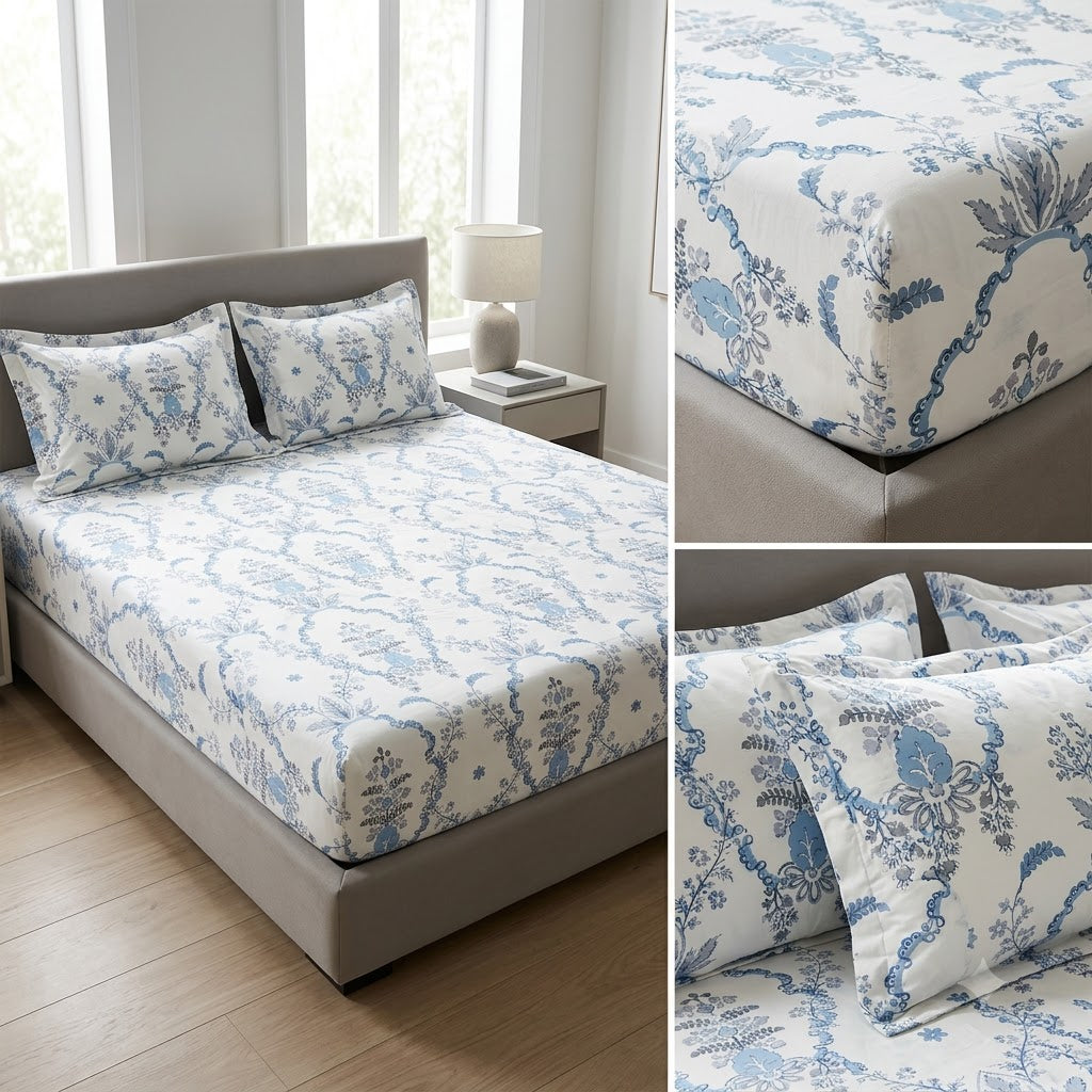 Classical Design Elastic/Fitted Bedsheets Pure Mulmul Cotton 108 BY 108 Inch Product Code :- 55B135RKEH