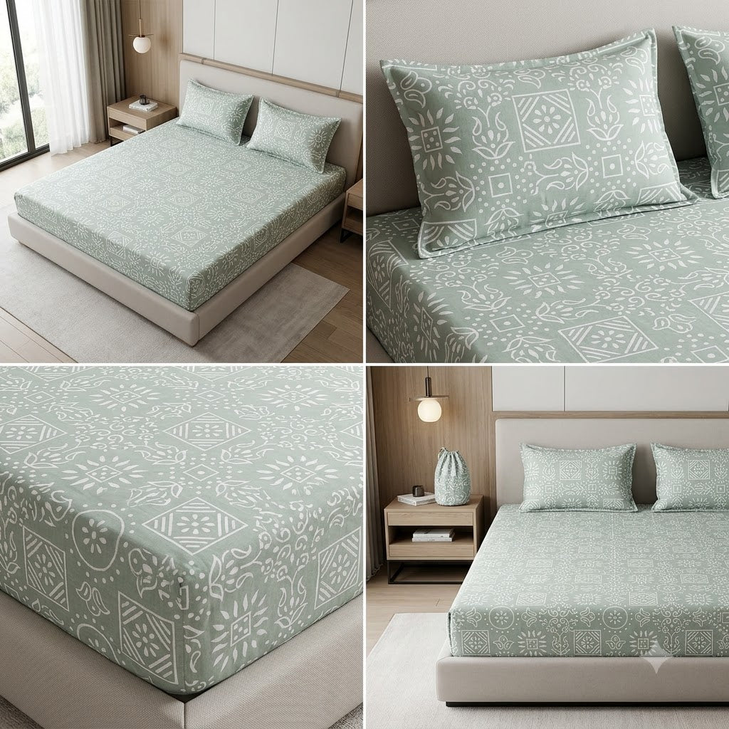 Classical Design Elastic/Fitted Bedsheets Pure Mulmul Cotton 108 BY 108 Inch Product Code :- 55B135RKEH