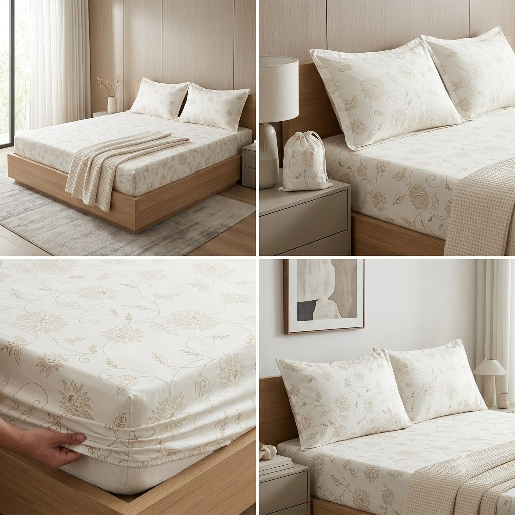 Classical Design Elastic/Fitted Bedsheets Pure Mulmul Cotton 108 BY 108 Inch Product Code :- 55B135RKEH