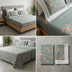 Floral King Size Bedsheet with Designer Lace Pillow Covers (108 x 108 Inches) Product Code:- 55B1099001250KEH