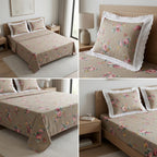 Floral King Size Bedsheet with Designer Lace Pillow Covers (108 x 108 Inches) Product Code:- 55B1099001250KEH