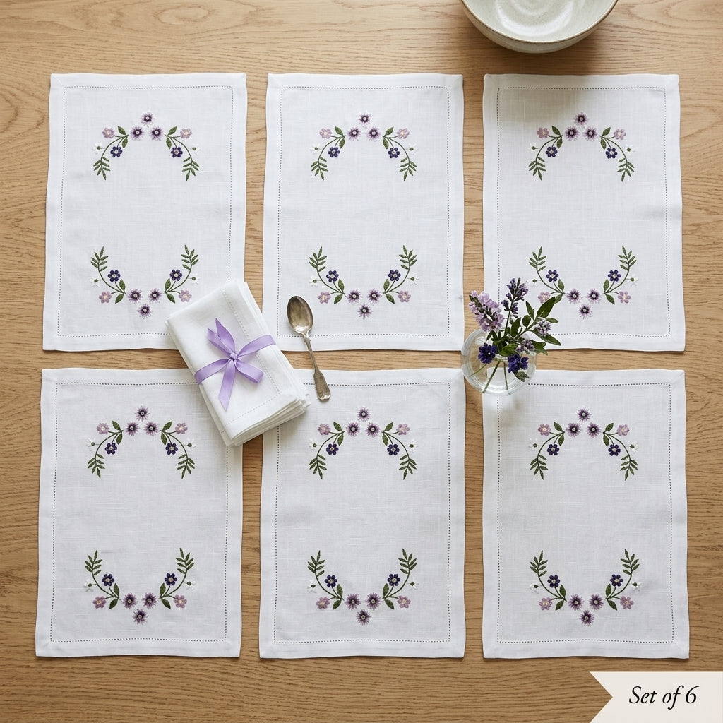 Luxury Embroidered Lace Table/Dining Mats – Set of 6