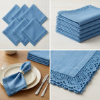 Designer 6-Piece Kitchen Napkin Set | Soft Cotton Dining Napkins with Elegant Lace Border