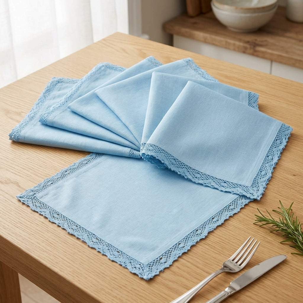 Designer 6-Piece Kitchen Napkin Set | Soft Cotton Dining Napkins with Elegant Lace Border