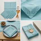 Designer 6-Piece Kitchen Napkin Set | Soft Cotton Dining Napkins with Elegant Lace Border