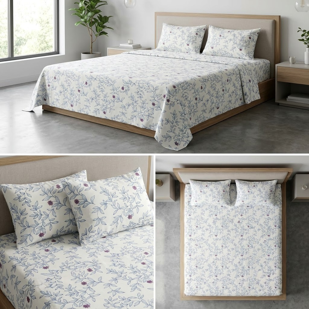 Super Soft Thick Cotton King Size Bedsheet with 2 Matching Pillow Covers