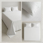 Pure White Stripe Cotton Bedsheet with 2 Pillow Covers - 108 / 108 Inch
