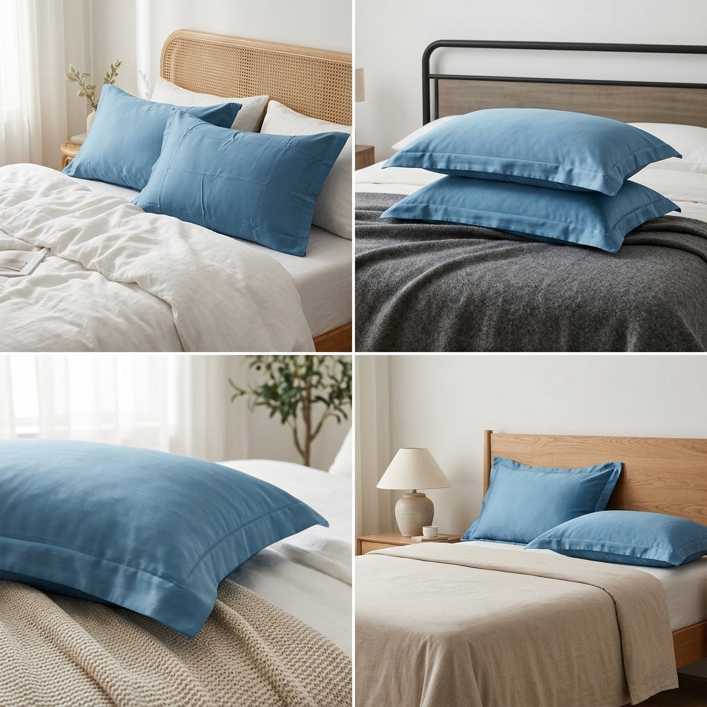 Sky Blue Plain Cotton Pillow Cover – King Size (20 × 36 Inch) Set Of 2
