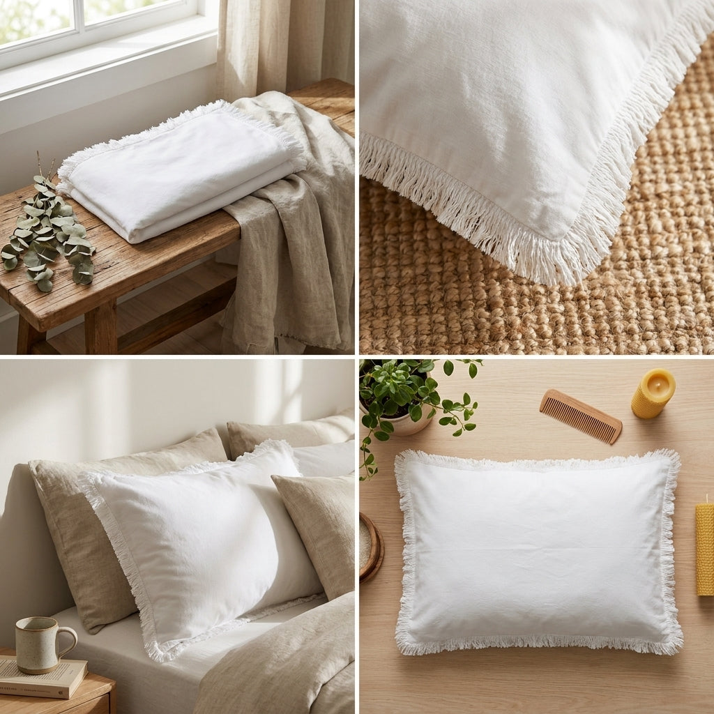 Premium White Frill Pillow Cover Pair – Minimal Elegant Collection