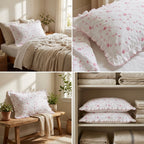 Luxury Embroidered Frill Pillow Cover Pair – Premium Floral Collection