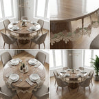 Transparent Round Dining Table Cover with Embroidered – 6 Seater | 60 Inch Diameter