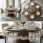 Transparent Round Dining Table Cover with Embroidered – 6 Seater | 60 Inch Diameter