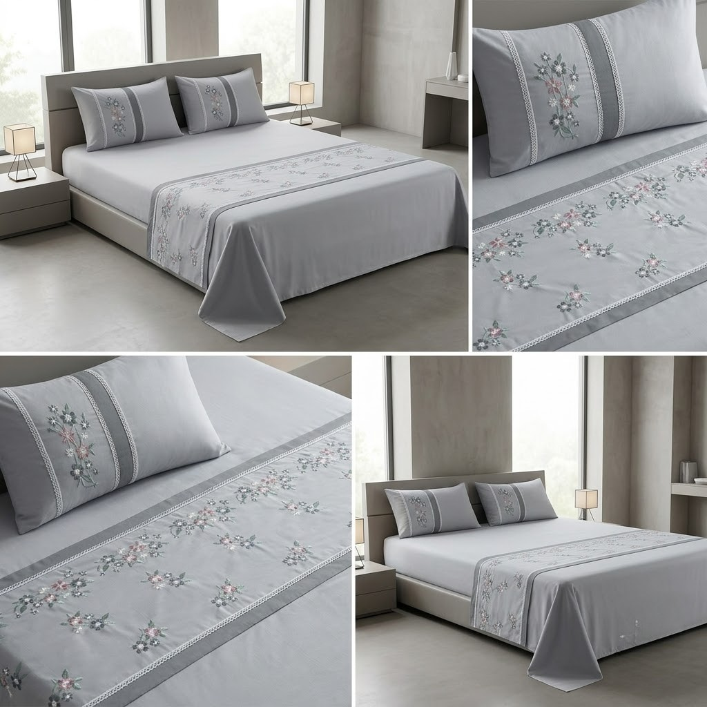 Soft Cotton Embroidered King Size Bedsheet with 2 Pillow Covers – 8 × 9 Feet | Product Code :- 55B125RKEH